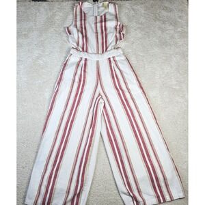 Women's Striped Cutout Linen‎ Blend Jumpsuit Japna Wide Leg Sleeveless Size S